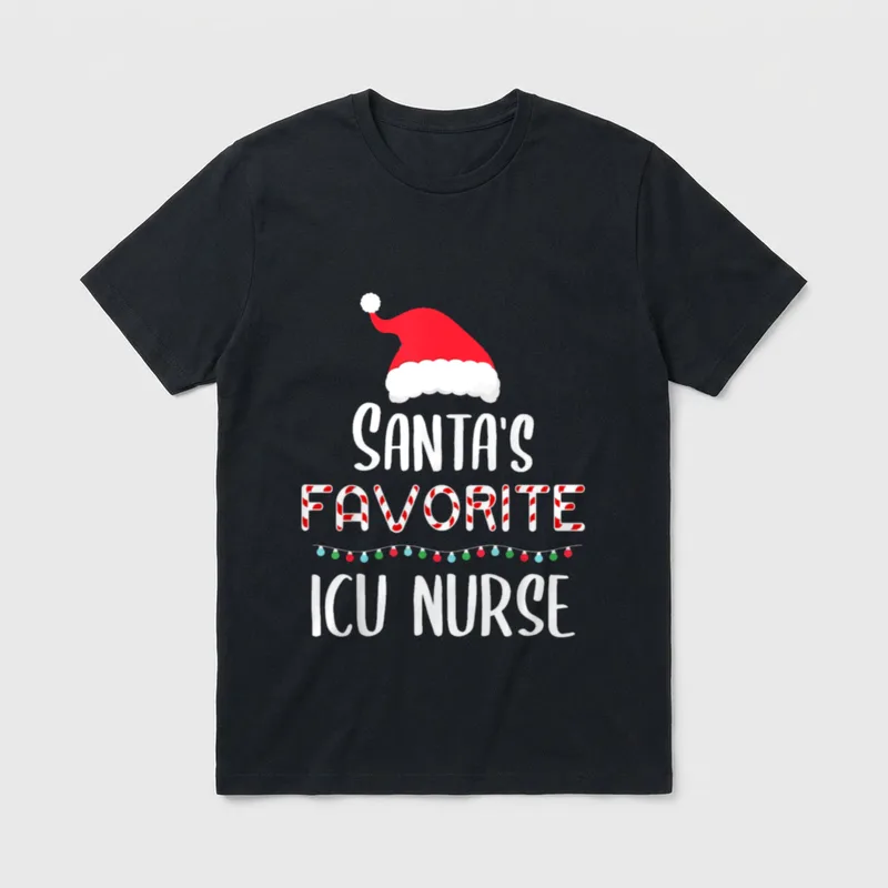 Santas Favorite ICU Nurse Pajamas T-Shirt – Classic T-Shirt in Black