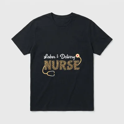 Labor Delivery Nurse Leopard Print Stethoscope T-Shirt – Classic T-Shirt in Black