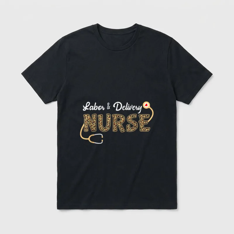 Labor Delivery Nurse Leopard Print Stethoscope T-Shirt – Classic T-Shirt in Black
