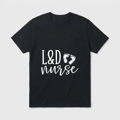 L D Nurse Appreciation T-Shirt – L&D nurse printed with baby footprints – Classic T-Shirt in Black