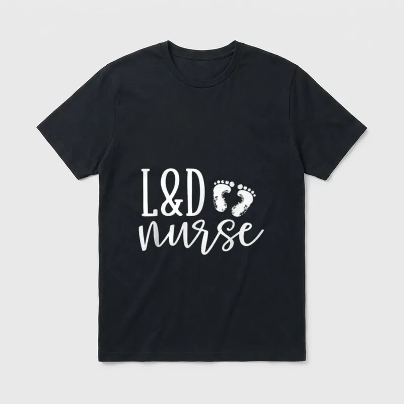 L D Nurse Appreciation T-Shirt – L&D nurse printed with baby footprints – Classic T-Shirt in Black