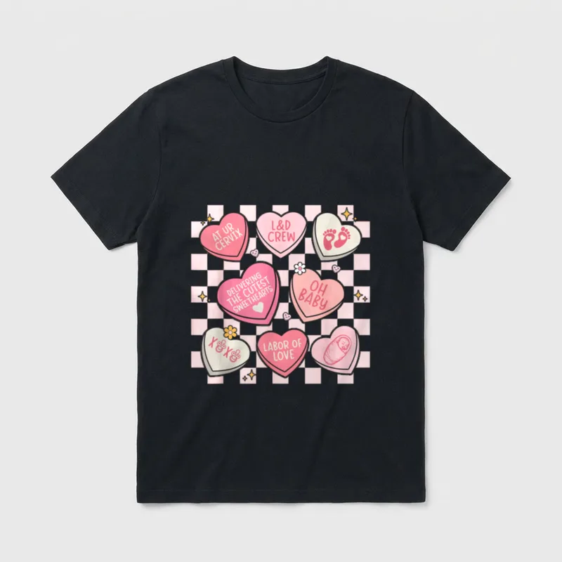 Labor and Delivery Nurse Hearts Candy T-Shirt – Classic T-Shirt in Black