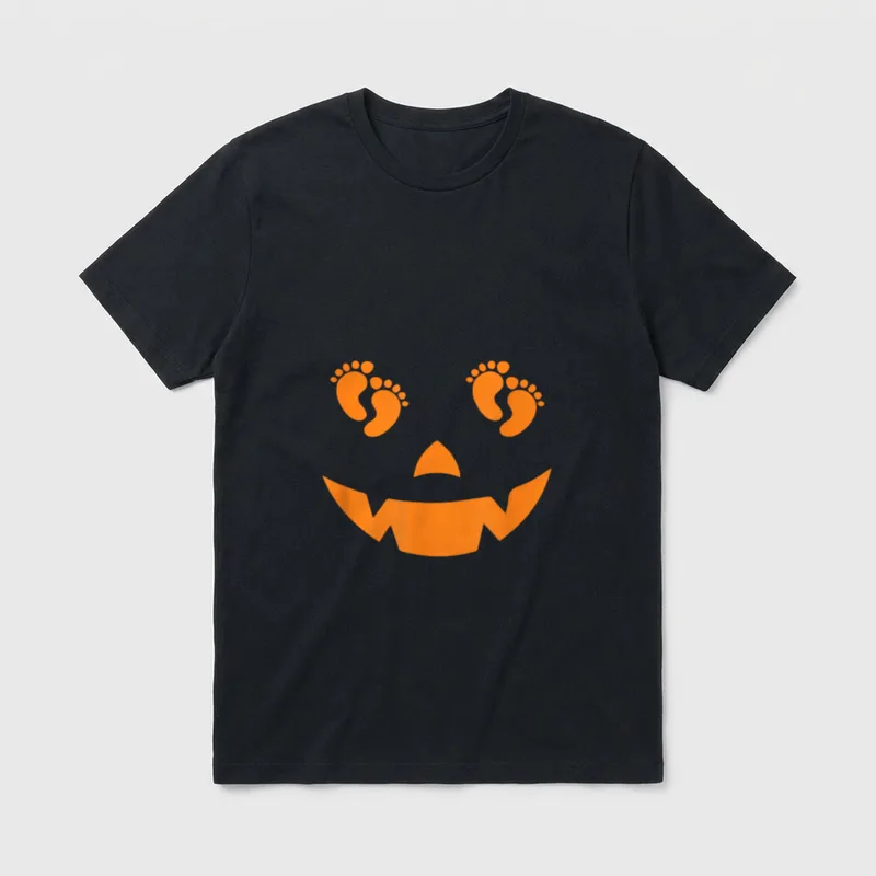OB Nurse Delivery Labor Halloween T-Shirt – Carved pumpkin face with baby footprint eyes – Classic T-Shirt in Black