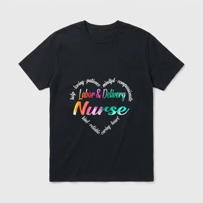 Labor Delivery Nurse Heart Word Cloud T-Shirt – Classic T-Shirt in Black