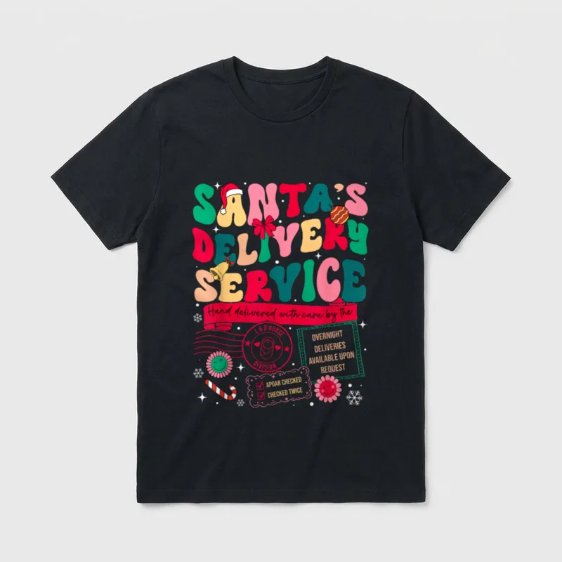 Delivery Service L D Labor Nurse T-Shirt – Santa’s delivery service lettering and L&D nurse stamp – Classic T-Shirt in Black