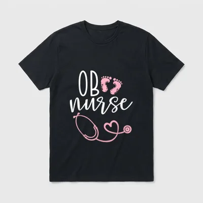 Cute OB Nurse Baby Feet Heart T-Shirt – Classic T-Shirt in Black