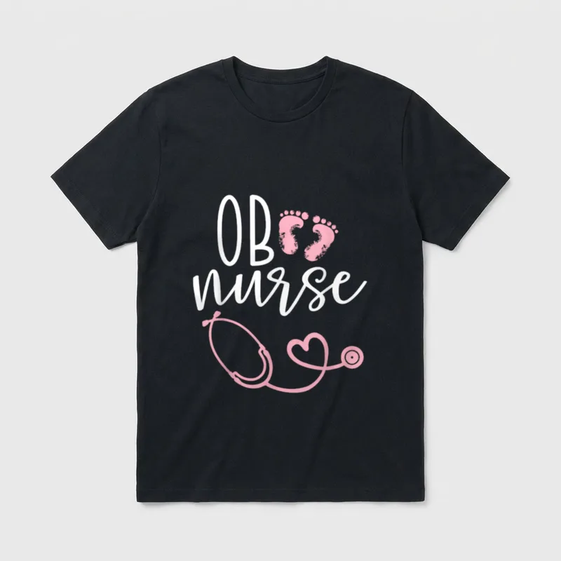 Cute OB Nurse Baby Feet Heart T-Shirt – Classic T-Shirt in Black