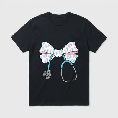 Labor and Delivery Nurse Bow Stethoscope T-Shirt – Classic T-Shirt in Black