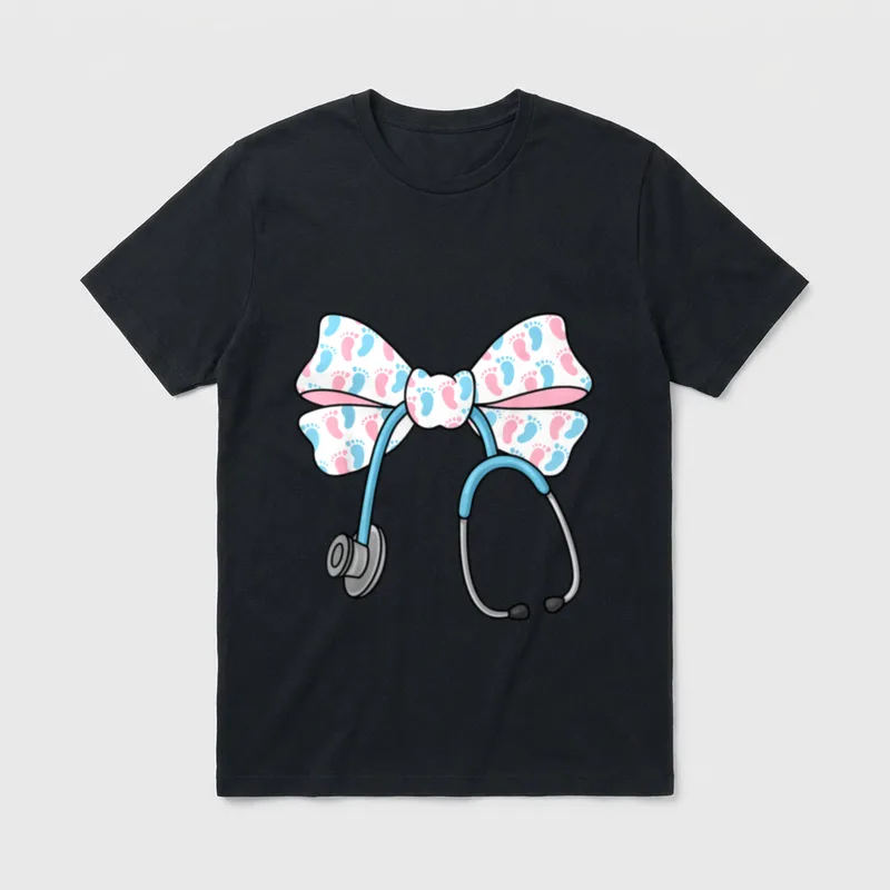 Labor and Delivery Nurse Bow Stethoscope T-Shirt – Classic T-Shirt in Black