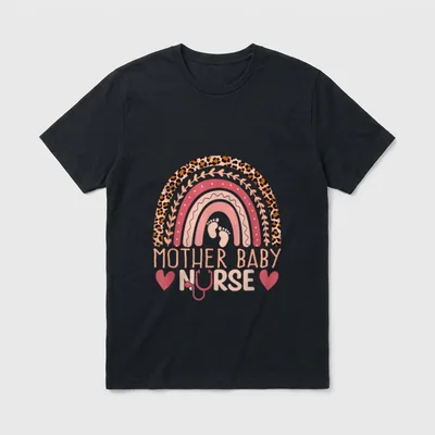 Mother Baby Nurse Rainbow Leopard Postpartum T-Shirt – Classic T-Shirt in Black