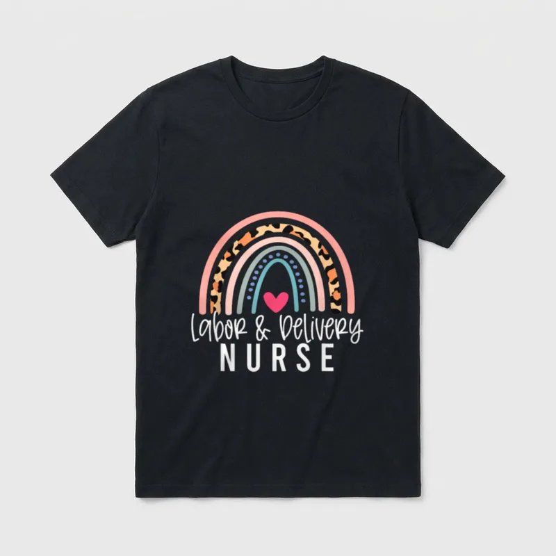 Rainbow Leopard Labor and Delivery Nurse T-Shirt – Classic T-Shirt in Black