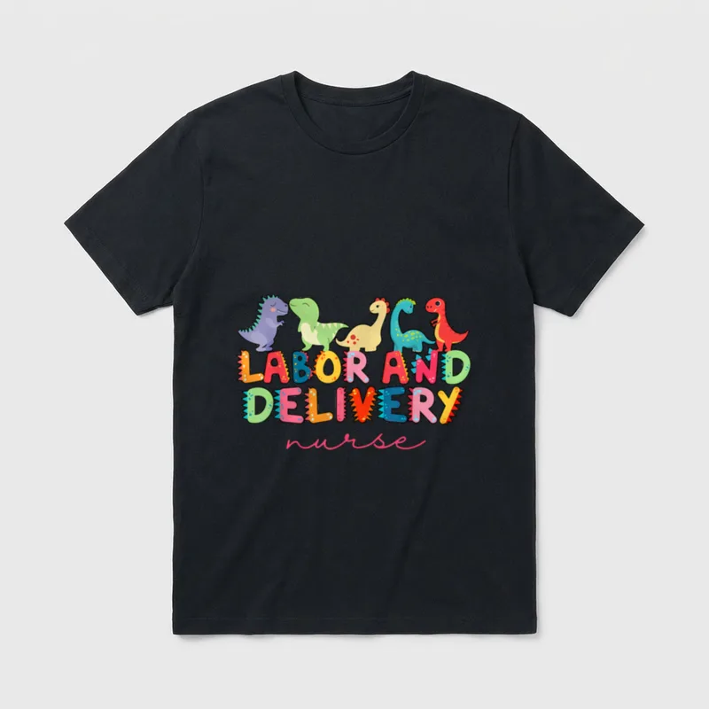 Labor and Delivery Nurse Dinosaur L T-Shirt – Classic T-Shirt in Black