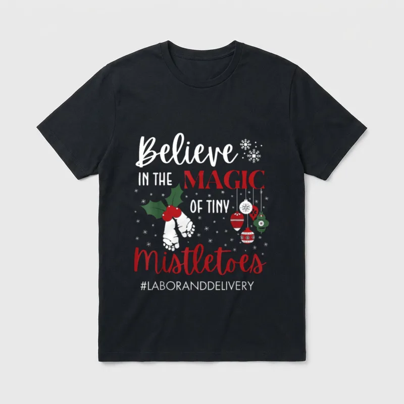 Tiny Mistletoes Labor and Delivery Christmas T-Shirt – Classic T-Shirt in Black