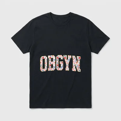 Labor and Delivery Nurse OB-GYN Squad T-Shirt – Floral collegiate lettering spelling OBGYN – Classic T-Shirt in Black