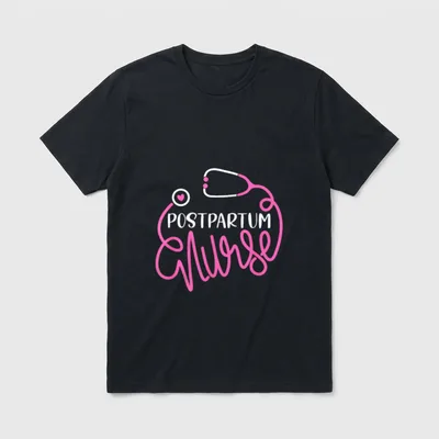 Postpartum Nurse Mom Baby RN Mother-Baby T-Shirt – POSTPARTUM Nurse with stethoscope and heart – Classic T-Shirt in Black