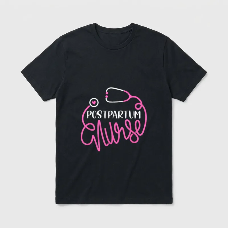Postpartum Nurse Mom Baby RN Mother-Baby T-Shirt – POSTPARTUM Nurse with stethoscope and heart – Classic T-Shirt in Black