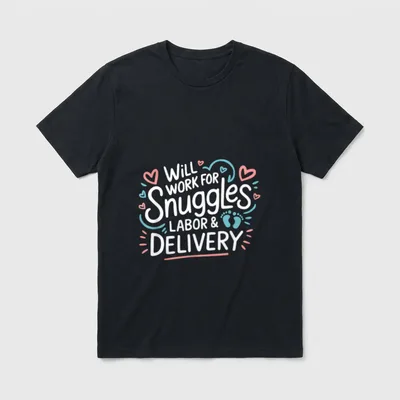 L D Nursing T-Shirt – Will Work For Snuggles Labor & Delivery with tiny footprints – Classic T-Shirt in Black