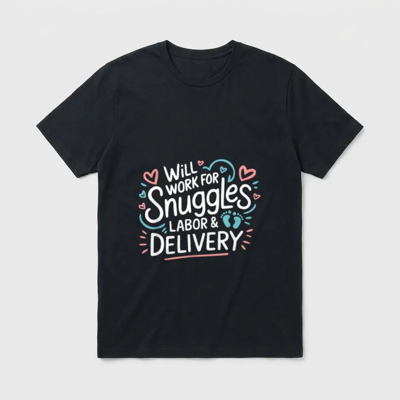 L D Nursing T-Shirt – Will Work For Snuggles Labor & Delivery with tiny footprints – Classic T-Shirt in Black