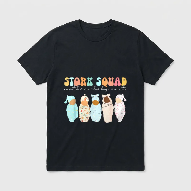 Squad Mother Baby Unit Postpartum Nurse T-Shirt – “STORK SQUAD mother - baby unit” – Classic T-Shirt in Black