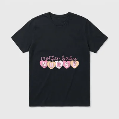 Mother Baby Nurse Hearts Valentine OBGYN T-Shirt – Classic T-Shirt in Black