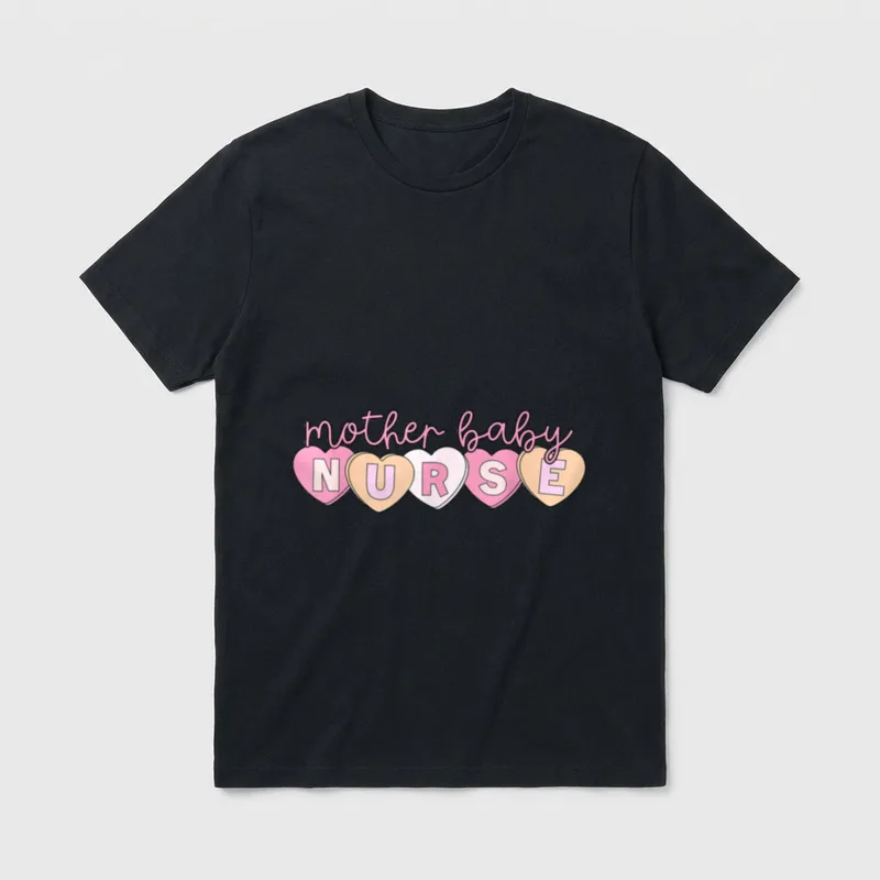 Mother Baby Nurse Hearts Valentine OBGYN T-Shirt – Classic T-Shirt in Black