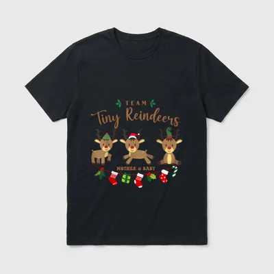 Reindeers Mother Baby Christmas Postpartum Nurse T-Shirt – Classic T-Shirt in Black