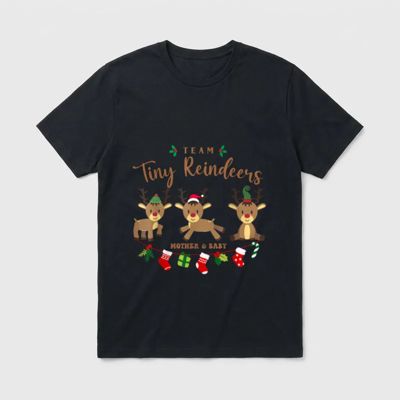 Reindeers Mother Baby Christmas Postpartum Nurse T-Shirt – Classic T-Shirt in Black