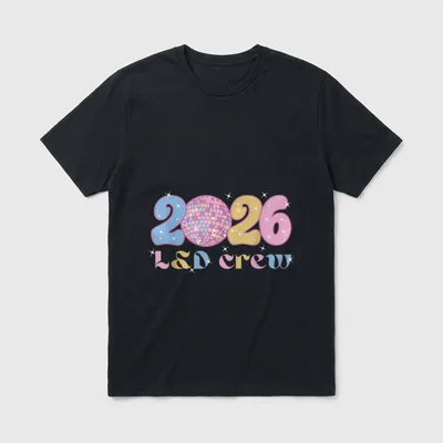 D Crew New Years Eve Labor T-Shirt – 2026 L&D crew with pink disco ball and sparkles – Classic T-Shirt in Black