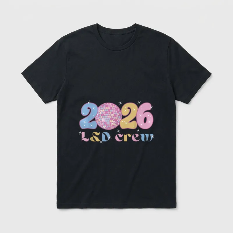 D Crew New Years Eve Labor T-Shirt – 2026 L&D crew with pink disco ball and sparkles – Classic T-Shirt in Black