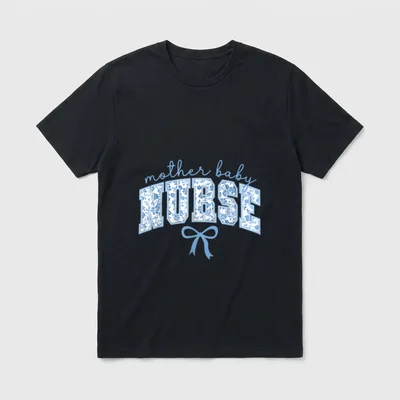 Mother Baby Nurse Coquette Blue Bow T-Shirt – Classic T-Shirt in Black