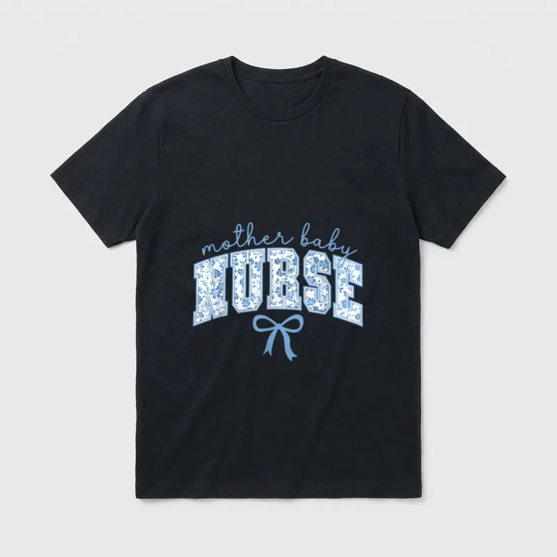 Mother Baby Nurse Coquette Blue Bow T-Shirt – Classic T-Shirt in Black