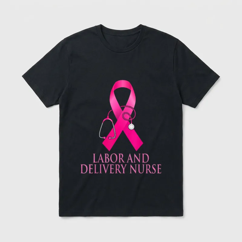 Labor Delivery Nurse Stethoscope Pink Heart T-Shirt – Classic T-Shirt in Black