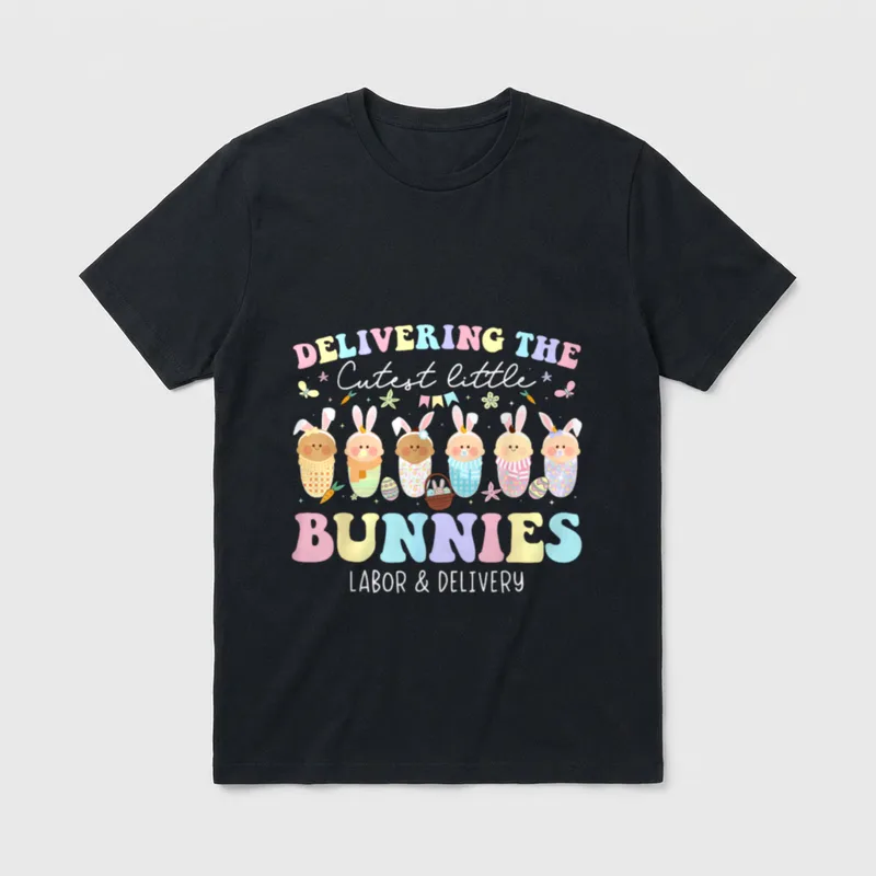 Cutest Bunnies Easter Labor Delivery Delivering T-Shirt – Classic T-Shirt in Black