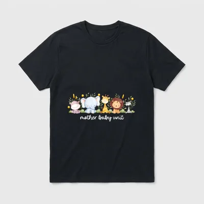 Baby Unit Cute Animals NICU Nurse T-Shirt – Script lettering reading “mother baby unit” – Classic T-Shirt in Black