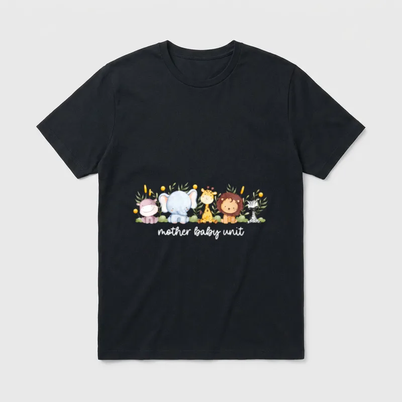 Baby Unit Cute Animals NICU Nurse T-Shirt – Script lettering reading “mother baby unit” – Classic T-Shirt in Black