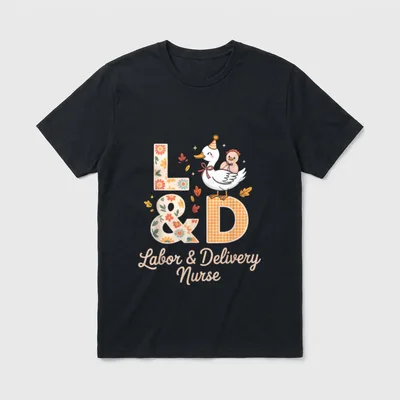 Labor and Delivery Nurse Spring L T-Shirt – L & D Labor & Delivery Nurse with duck and duckling – Classic T-Shirt in Black