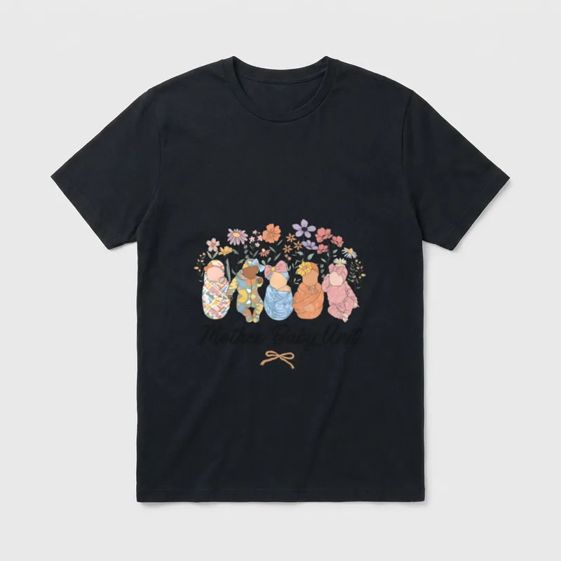 Mother Baby Nurse Floral Unit Postpartum T-Shirt – Classic T-Shirt in Black