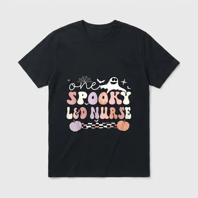 Spooky L D Nurse Halloween Labor T-Shirt – one SPOOKY L&D NURSE with ghost and pumpkins – Classic T-Shirt in Black