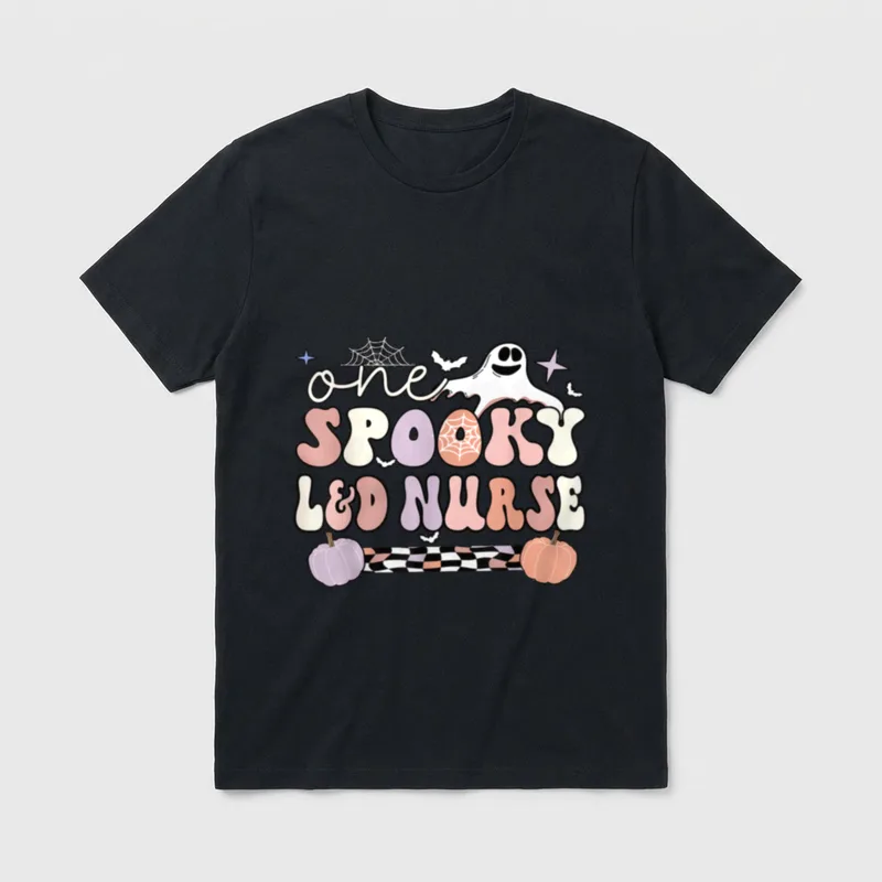 Spooky L D Nurse Halloween Labor T-Shirt – one SPOOKY L&D NURSE with ghost and pumpkins – Classic T-Shirt in Black