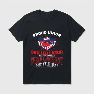 Union Nurse T-Shirt – Proud Union Nurse skilled labor statement and handshake shield – Classic T-Shirt in Black