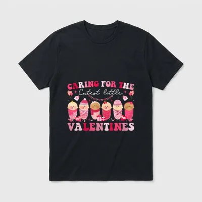 L D NICU Mother Baby Nurse T-Shirt – CARING FOR THE Cutest little VALENTINES – Classic T-Shirt in Black