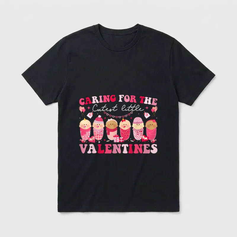 L D NICU Mother Baby Nurse T-Shirt – CARING FOR THE Cutest little VALENTINES – Classic T-Shirt in Black