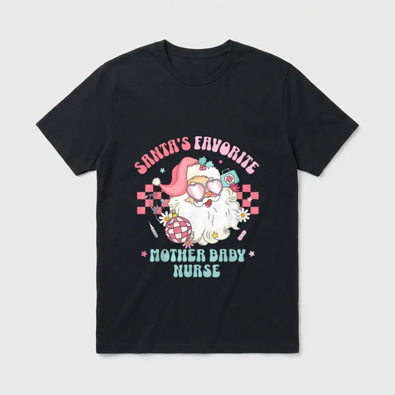 Christmas Santa's Favorite Mother Baby Nurse T-Shirt – Classic T-Shirt in Black