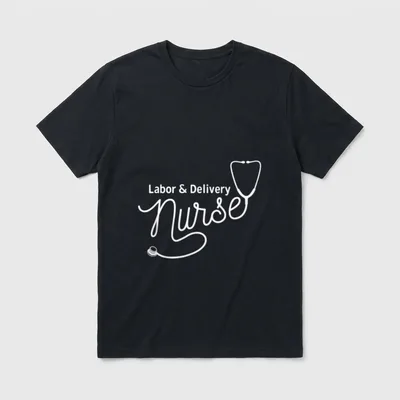 Labor and Delivery Nurse L T-Shirt – Labor & Delivery Nurse lettering with a stethoscope graphic – Classic T-Shirt in Black