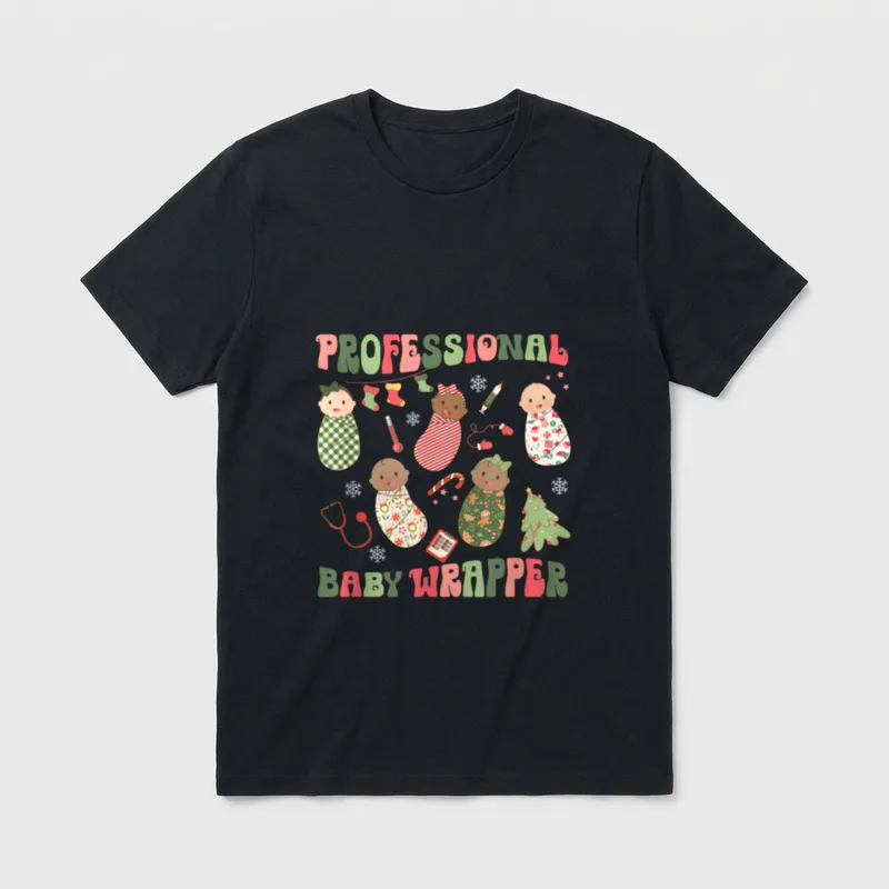 Professional Baby Wrapper Christmas Labor Delivery T-Shirt – Classic T-Shirt in Black