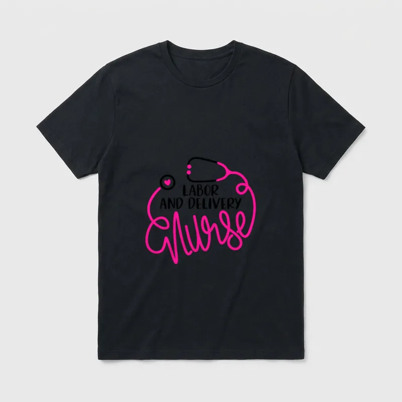 L D Nursing Department RN T-Shirt – LABOR AND DELIVERY Nurse with stethoscope and heart – Classic T-Shirt in Black