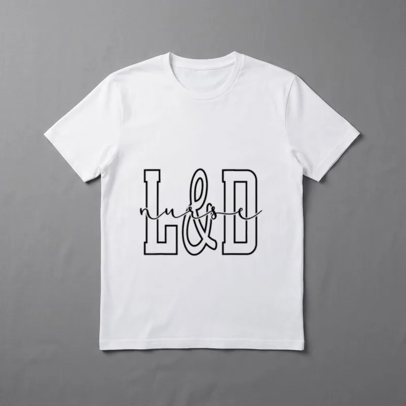 Funny L D Delivery Nursing T-Shirt – “L&D” in collegiate block letters with cursive “nurse” – Classic T-Shirt in Black