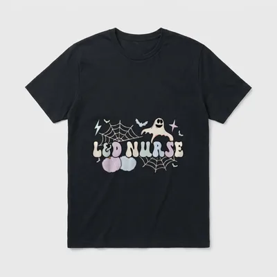 Spooky L D Nurse Halloween Delivery T-Shirt – L&D NURSE print with ghost, pumpkins, and spiderwebs – Classic T-Shirt in Black
