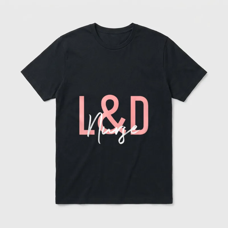 Labor and Delivery Nurse Operating T-Shirt – Pink “L&D” lettering with white script “Nurse” text – Classic T-Shirt in Black