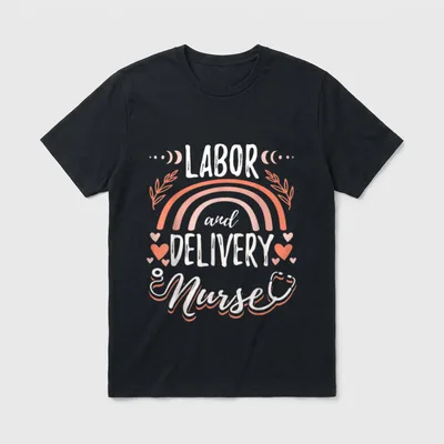 Labor and Delivery Nurse L World T-Shirt – LABOR and DELIVERY Nurse with rainbow and stethoscope – Classic T-Shirt in Black